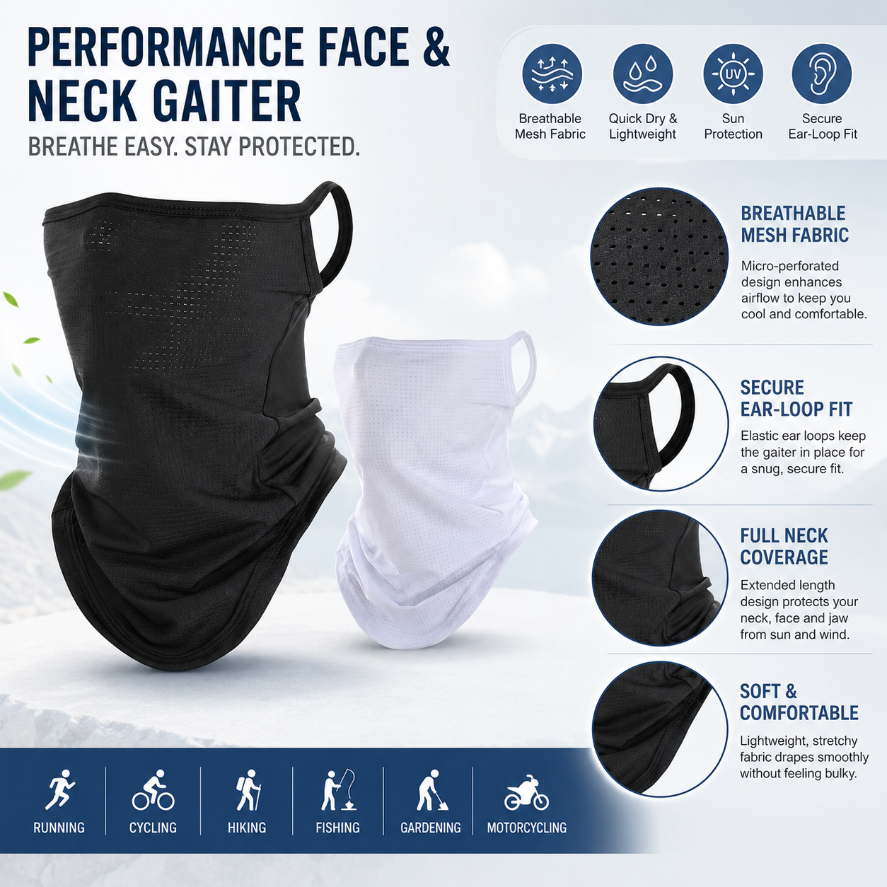 Travel Accessories Neck - Breathable Quick-Dry Neck Gaiter Half Face