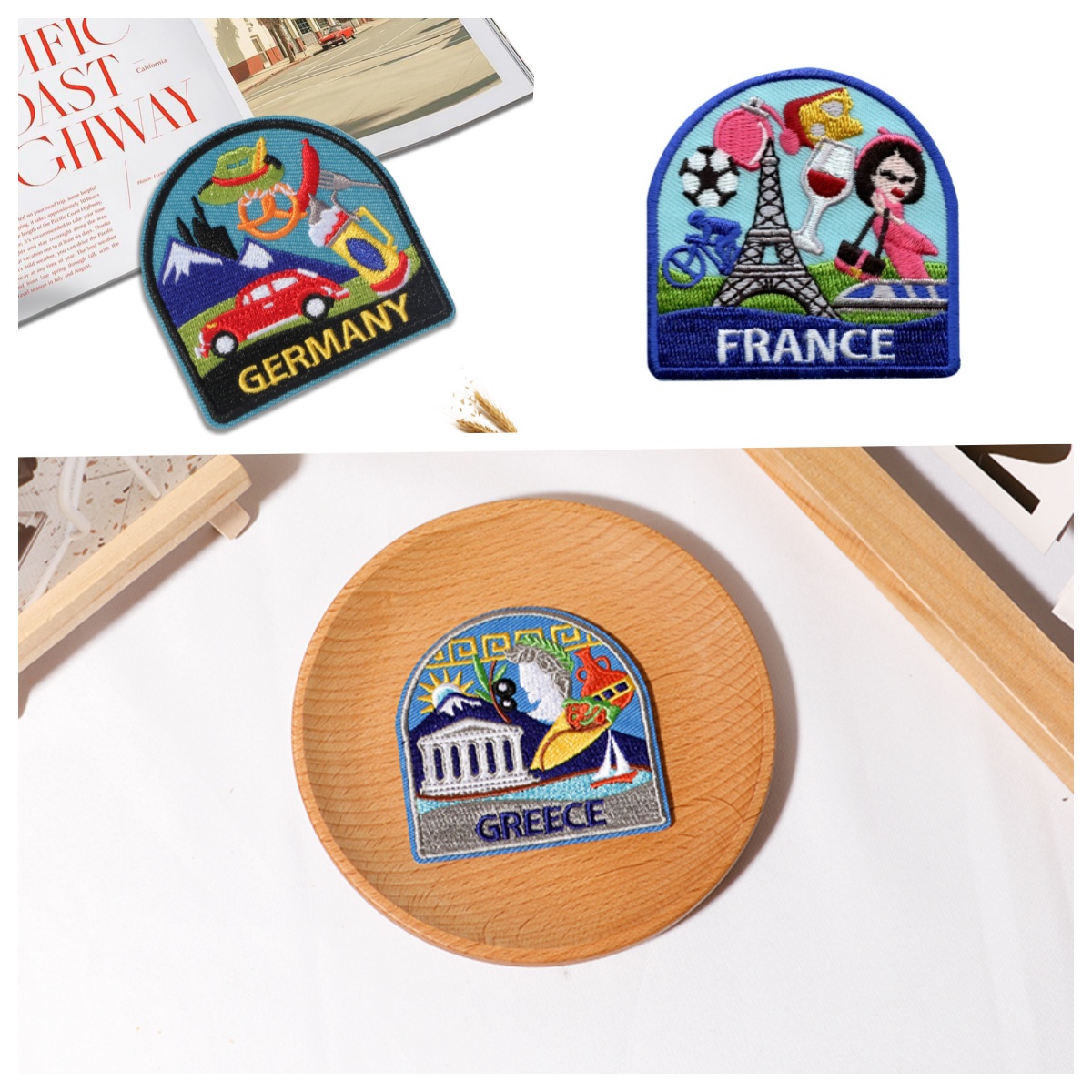 Travel Accessories Sewing Patterns - 3Pcs European Country Art Embroidery Patches,Germany-France-Greece