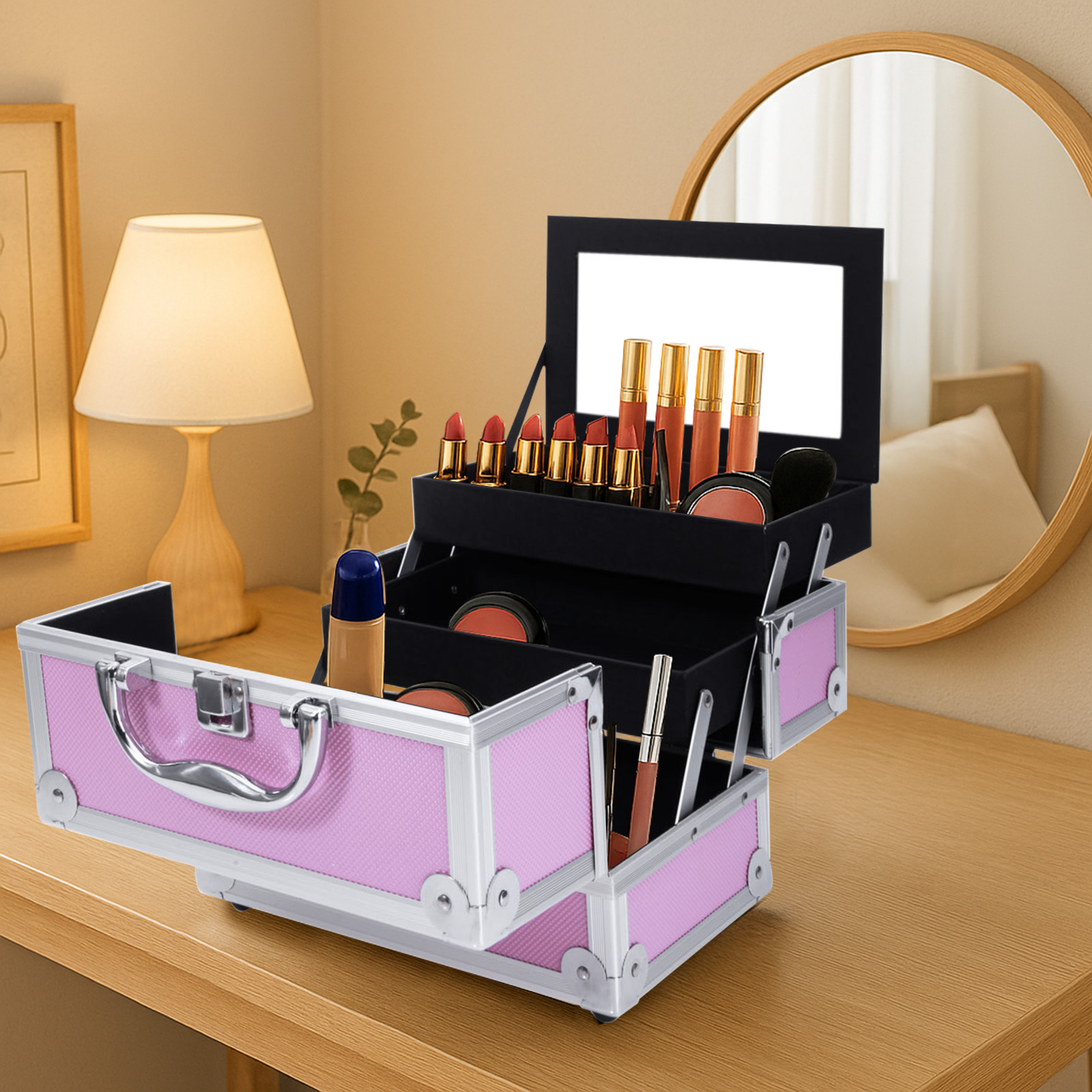 Pink Aluminum Alloy Makeup Cas - Travel Accessories Organizer Case ulasan dan harga