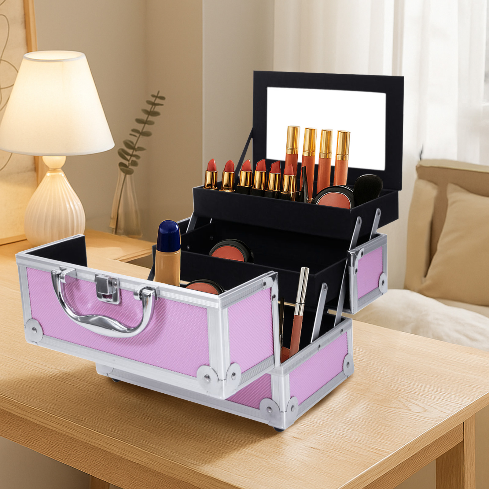 Pink Aluminum Alloy Makeup Cas - Travel Accessories Organizer Case ulasan dan harga